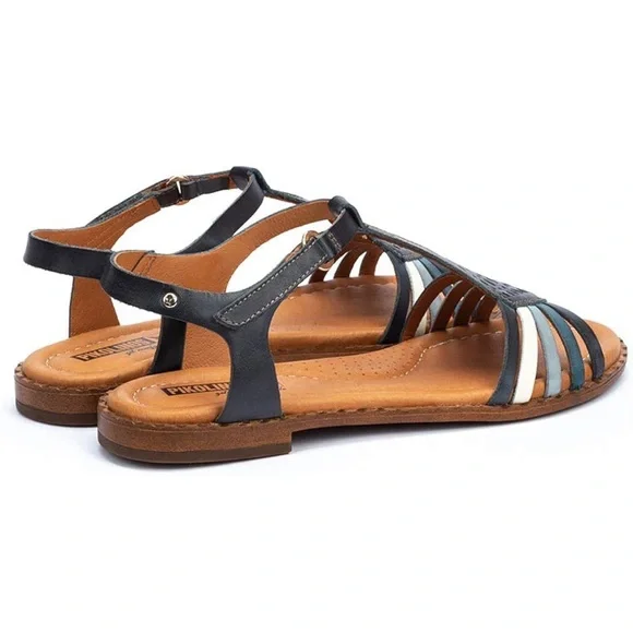 PIKOLINOS Blue Ocean Multi Cutout Leather T-Strap Flat Sandals sz 42 11.5-12 EUC - Picture 3 of 12
